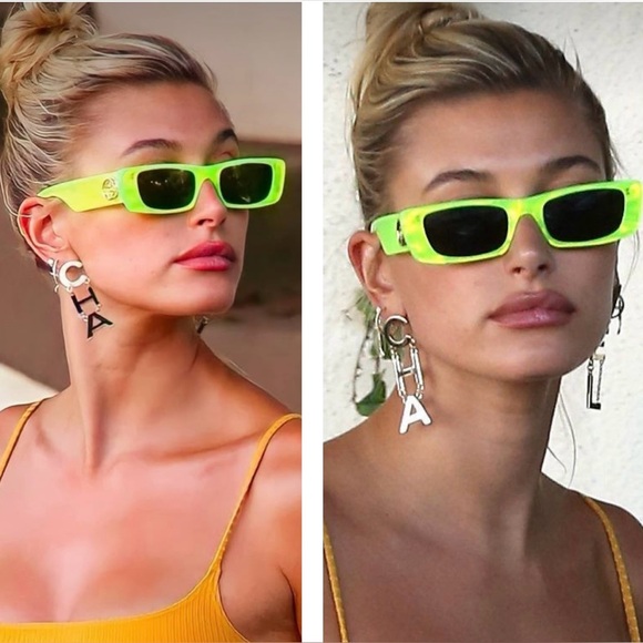 GUCCI 2025 TOP COLOR GREEN RECTANGULAR SUNNIES SEEN ON CELEBS & INFLUENCERS - Picture 4 of 16